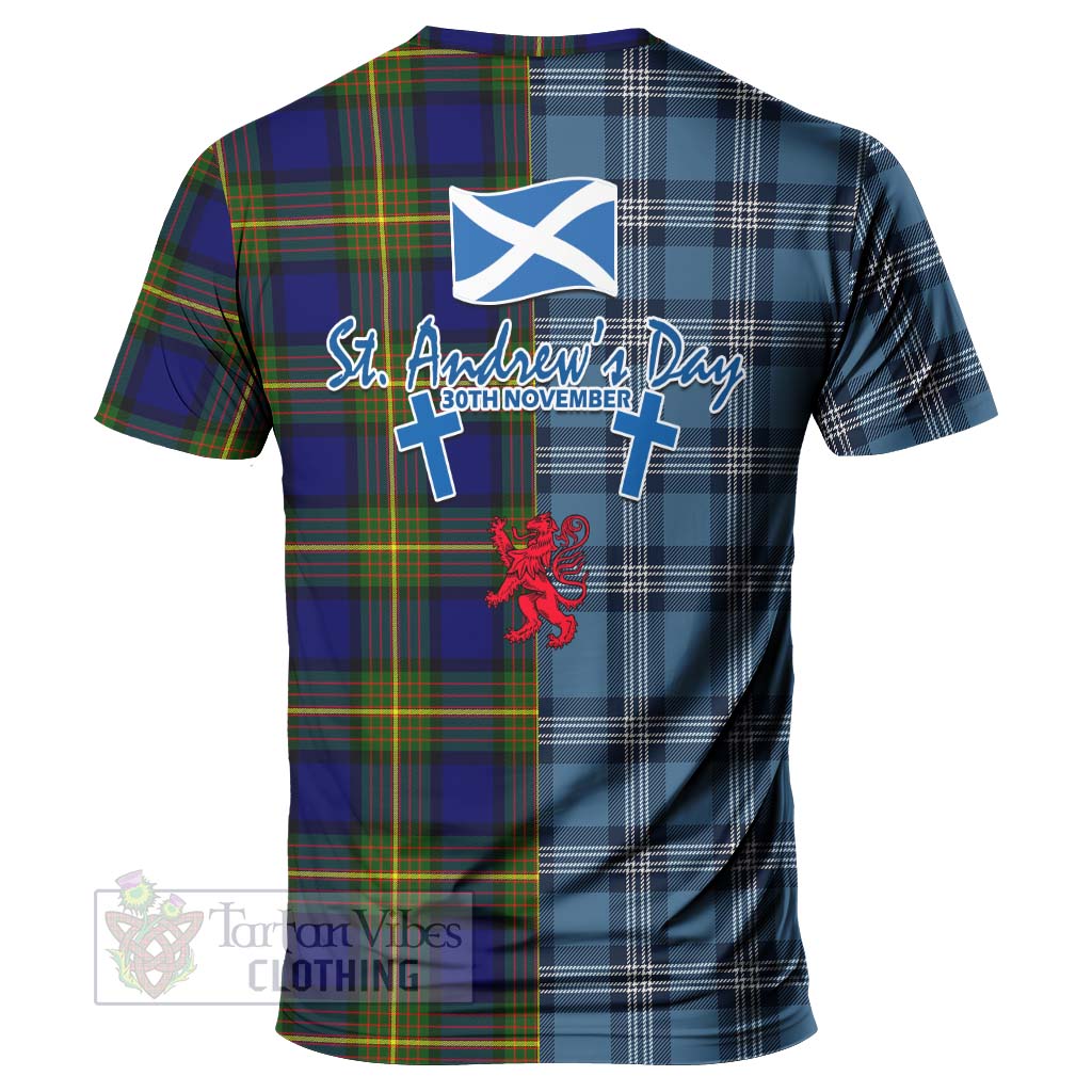 Moore Tartan T-Shirt Happy St. Andrew's Day Half Tartan Style - Tartan Vibes Clothing