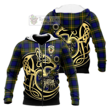 Moore Tartan Knitted Hoodie with Family Crest Celtic Wolf Style Unisex Knitted Zip Hoodie - Tartan Vibes Clothing