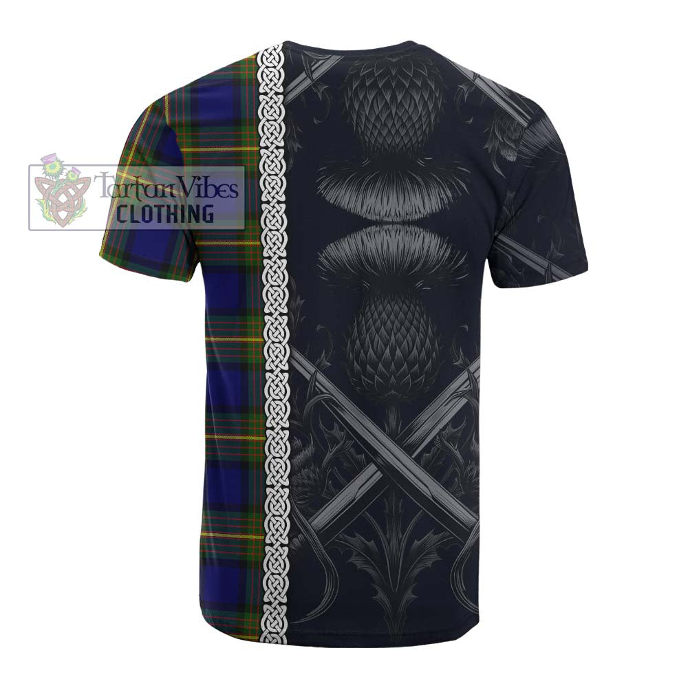 Tartan Vibes Clothing Moore Tartan Cotton T-shirt with Family Crest Cross Sword Thistle Celtic Vibes