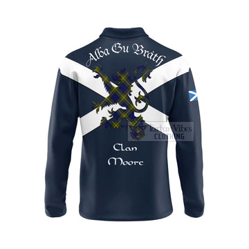 Moore Tartan Lion Rampant Long Sleeve Polo Shirt Proudly Display Your Heritage with Alba Gu Brath and Clan Name - Tartan Vibes Clothing
