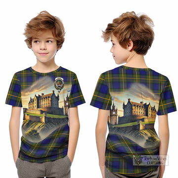 Moore Tartan Family Crest Kid T-Shirt with Scottish Ancient Castle Style - Tartan Vibes Clothing