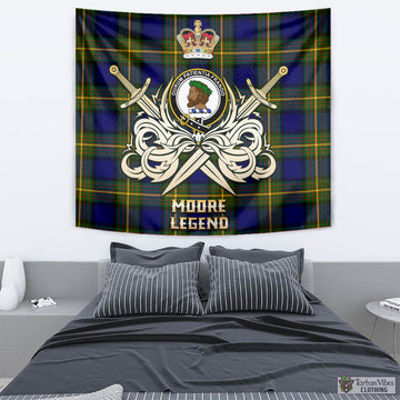 Moore Tartan Tapestry with Clan Crest and the Golden Sword of Courageous Legacy - Tartan Vibes Clothing