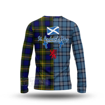 Moore Tartan Long Sleeve T-Shirt Happy St. Andrew's Day Half Tartan Style - Tartan Vibes Clothing