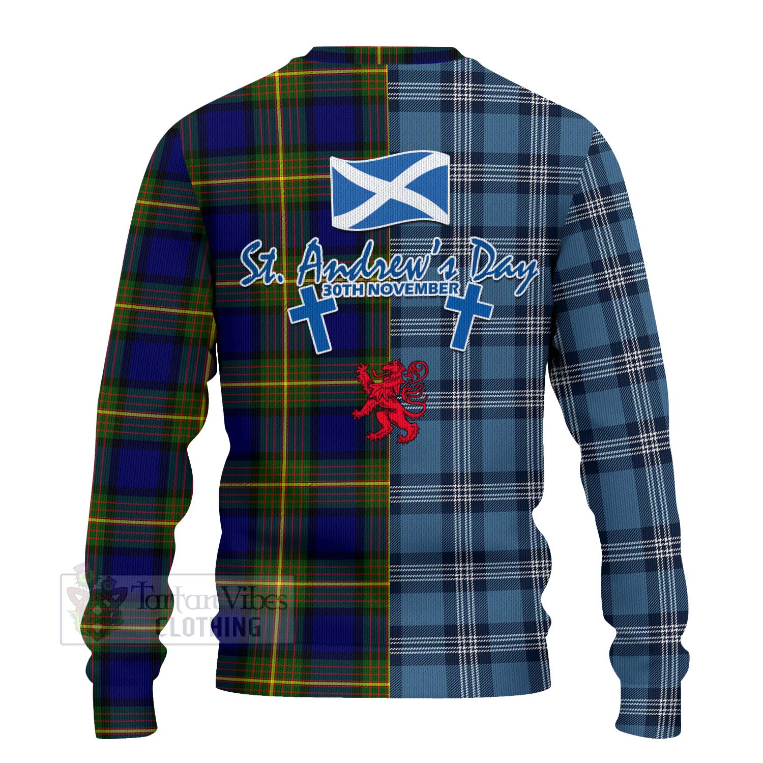 Moore Tartan Knitted Sweater Happy St. Andrew's Day Half Tartan Style - Tartan Vibes Clothing