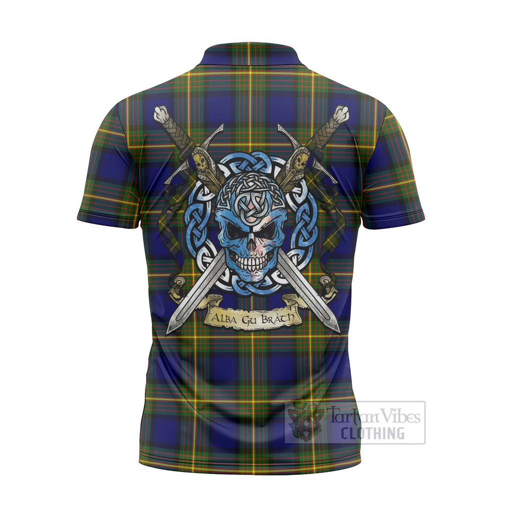 Moore Tartan Zipper Polo Shirt with Family Crest Celtic Skull Style - Tartan Vibes Clothing