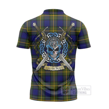 Moore Tartan Zipper Polo Shirt with Family Crest Celtic Skull Style - Tartan Vibes Clothing