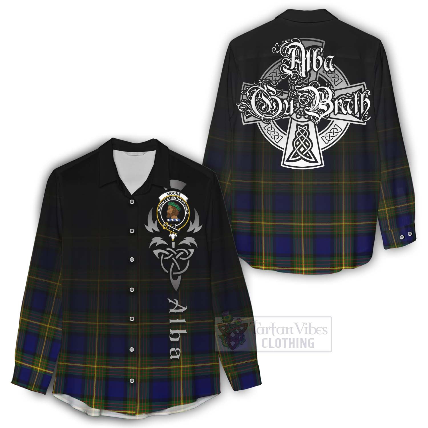 Moore Tartan Women's Casual Shirt Featuring Alba Gu Brath Family Crest Celtic Inspired - Tartan Vibes Clothing