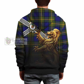 Tartan Vibes Clothing Moore Crest Tartan Hoodie with Golden Lion Emblem Celtic Style