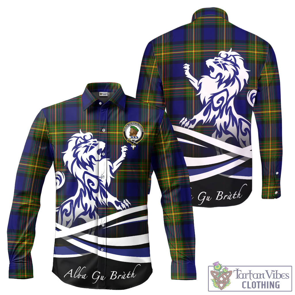Moore Tartan Long Sleeve Button Up Shirt with Alba Gu Brath Regal Lion Emblem - Tartan Vibes Clothing