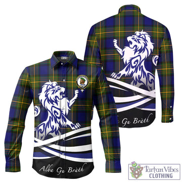 Moore Tartan Long Sleeve Button Up Shirt with Alba Gu Brath Regal Lion Emblem - Tartan Vibes Clothing