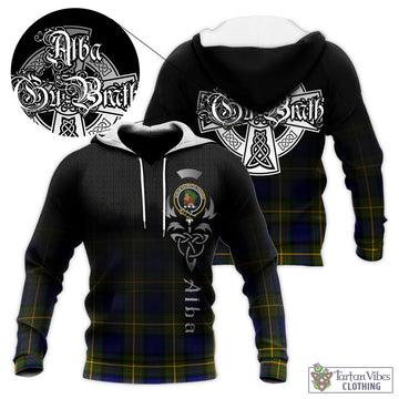 Moore Tartan Knitted Hoodie Featuring Alba Gu Brath Family Crest Celtic Inspired