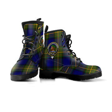 Moore Tartan Leather Boots with Family Crest