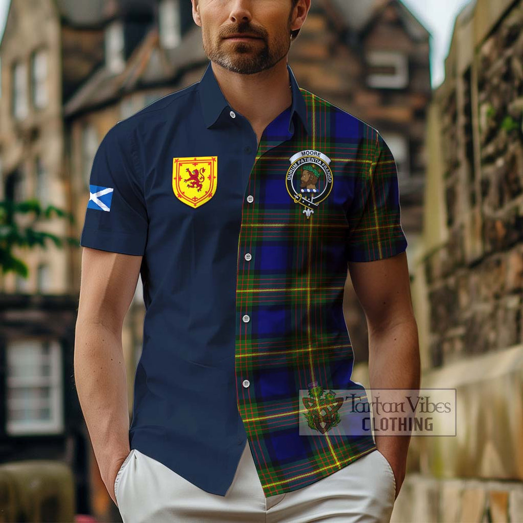Moore Tartan Hawaiian Shirt Alba with Scottish Lion Royal Arm Half Style - Tartan Vibes Clothing