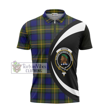 Moore Tartan Zipper Polo Shirt with Family Crest Circle Style - Tartan Vibes Clothing