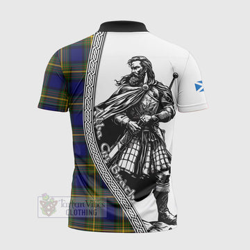 Moore Tartan Clan Crest Zipper Polo Shirt with Highlander Warrior Celtic Style - Tartan Vibes Clothing