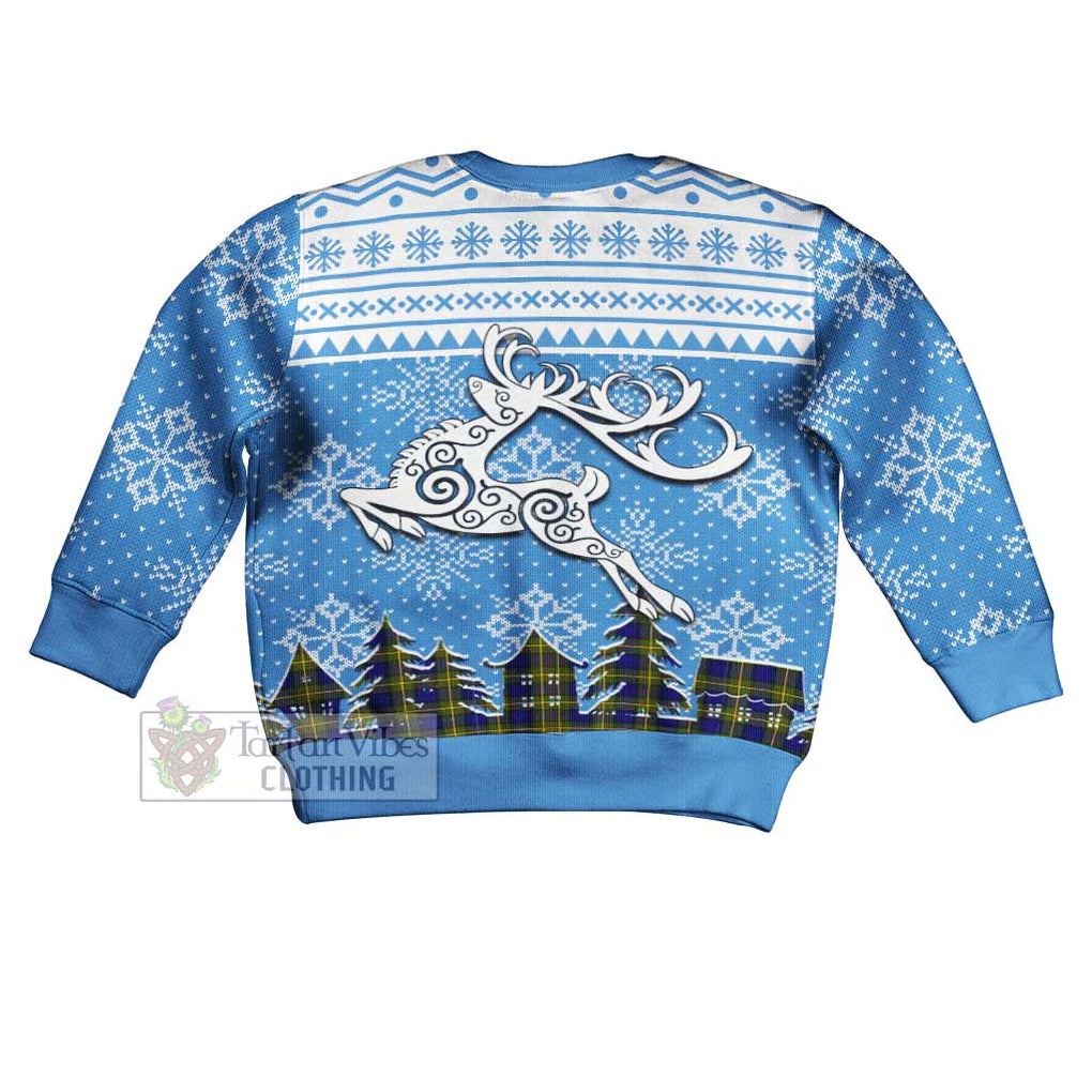 Moore Clan Christmas Kid Ugly Sweater with Tartan and Celtic Reindeer Style - Tartan Vibes Clothing
