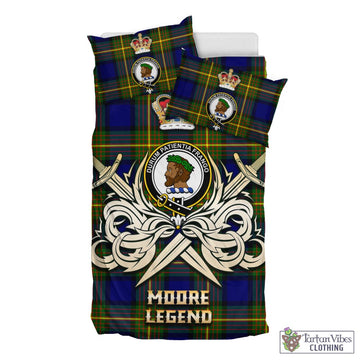 Moore Tartan Bedding Set with Clan Crest and the Golden Sword of Courageous Legacy