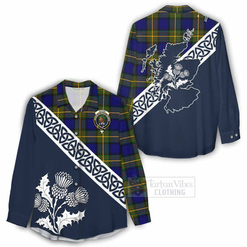 Moore Tartan Women's Casual Shirt Featuring Thistle and Scotland Map - Tartan Vibes Clothing