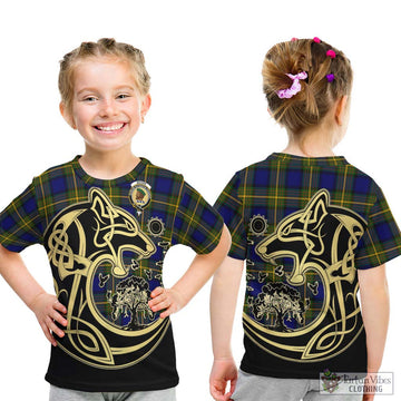 Moore Tartan Kid T-Shirt with Family Crest Celtic Wolf Style - Tartan Vibes Clothing