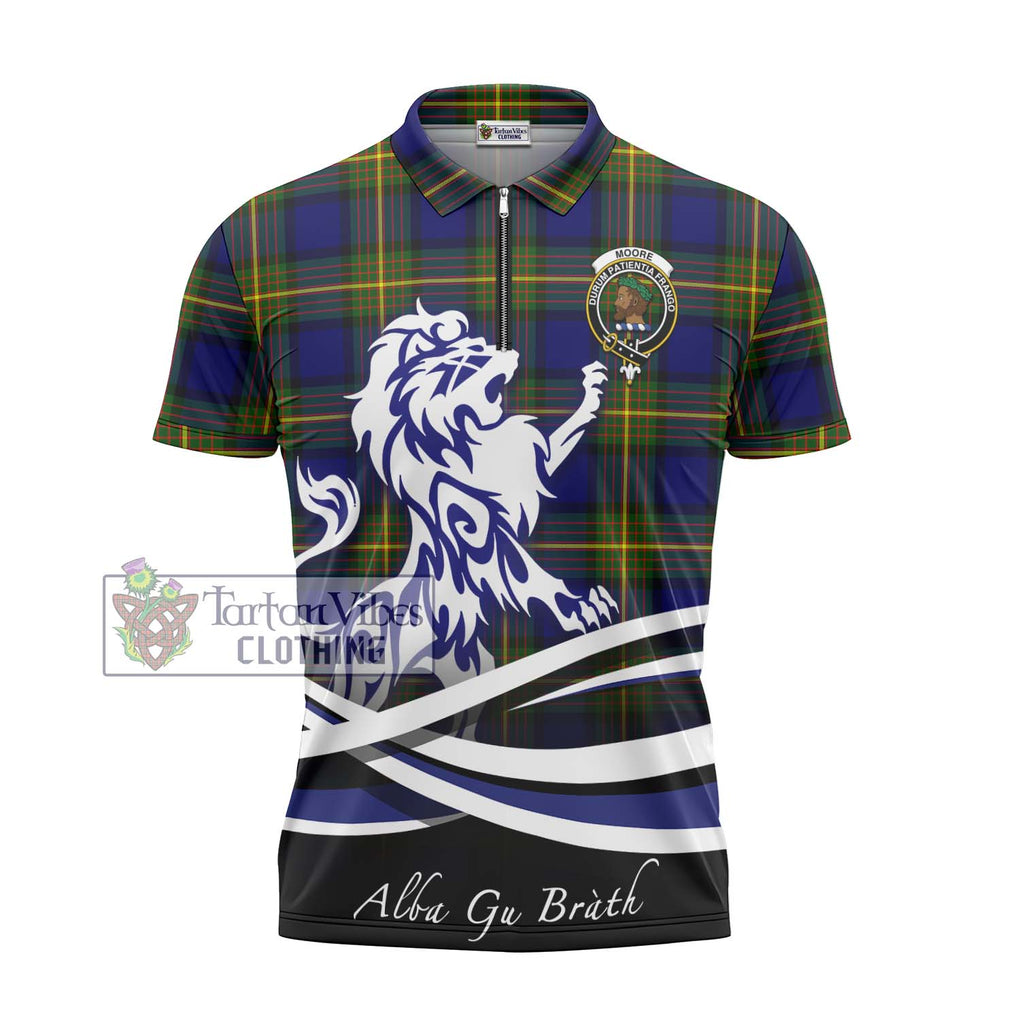 Moore Tartan Zipper Polo Shirt with Alba Gu Brath Regal Lion Emblem - Tartan Vibes Clothing
