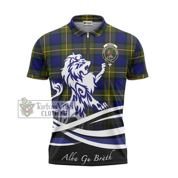 Moore Tartan Zipper Polo Shirt with Alba Gu Brath Regal Lion Emblem - Tartan Vibes Clothing
