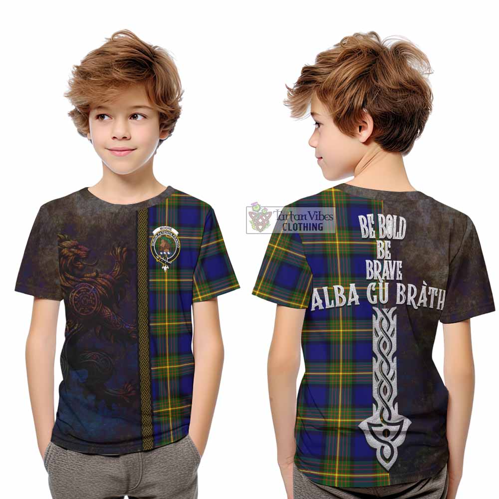 Moore Tartan Family Crest Kid T-Shirt Alba Gu Brath Be Brave Lion Ancient Style - Tartan Vibes Clothing