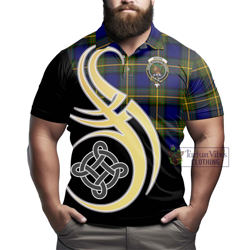 Moore Tartan Polo Shirt with Family Crest and Celtic Symbol Style - Tartan Vibes Clothing
