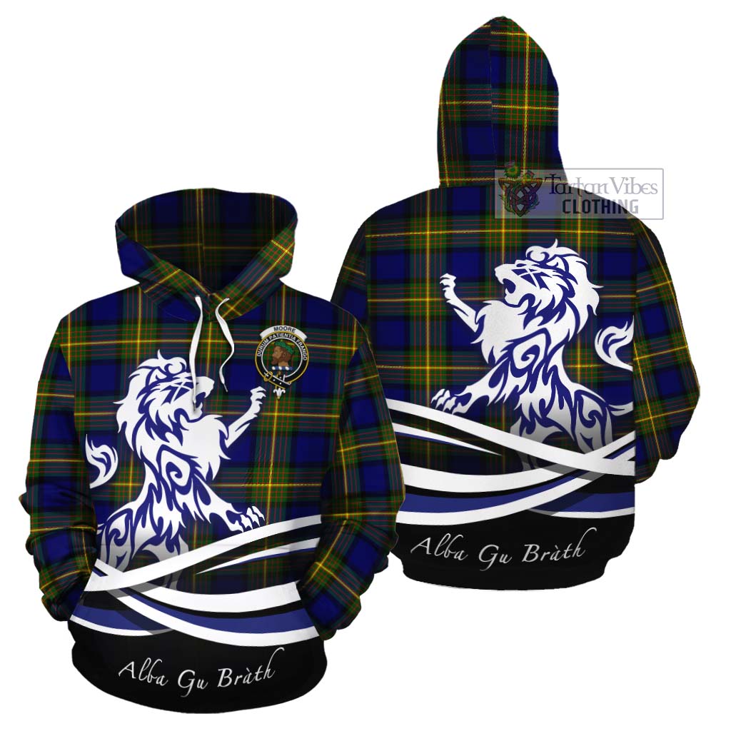 Moore Tartan Cotton Hoodie with Alba Gu Brath Regal Lion Emblem Zip Hoodie - Tartan Vibes Clothing