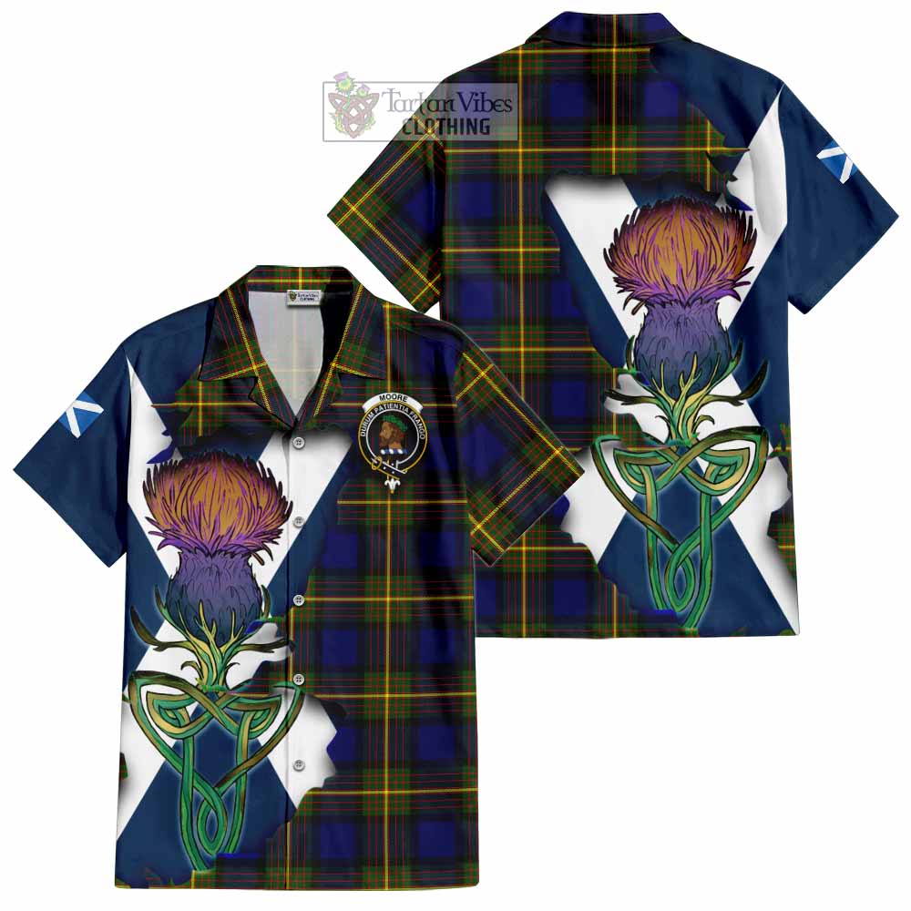 Moore Tartan Family Crest Hawaiian Shirt Scottish Thistle Celtic Inspired - Tartan Vibes Clothing