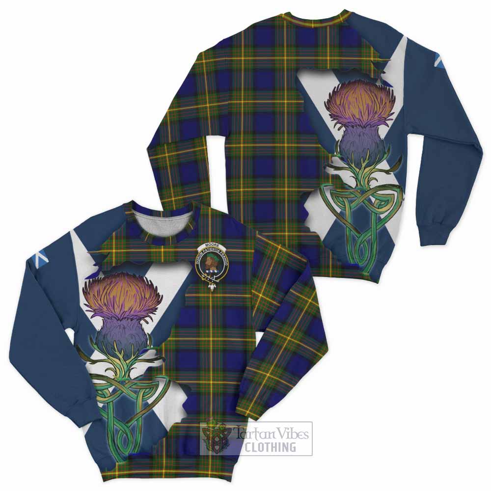 Moore Tartan Family Crest Sweatshirt Scottish Thistle Celtic Inspired - Tartan Vibes Clothing