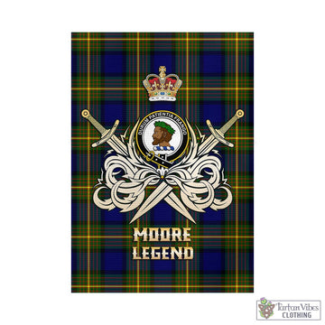Moore Tartan Garden Flag with Clan Crest and the Golden Sword of Courageous Legacy - Tartan Vibes Clothing