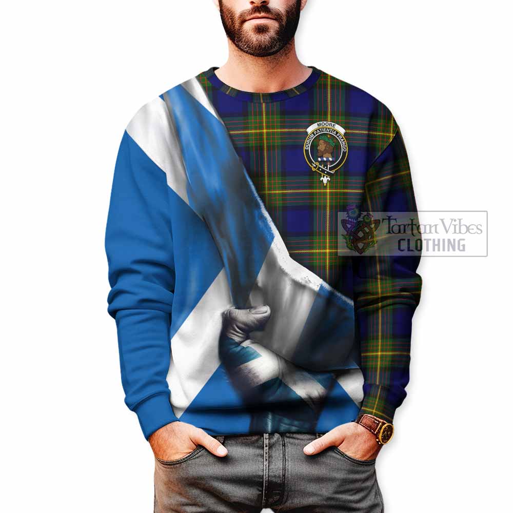 Moore Tartan Sweatshirt with Family Crest Scotland Patriotic Style - Tartan Vibes Clothing