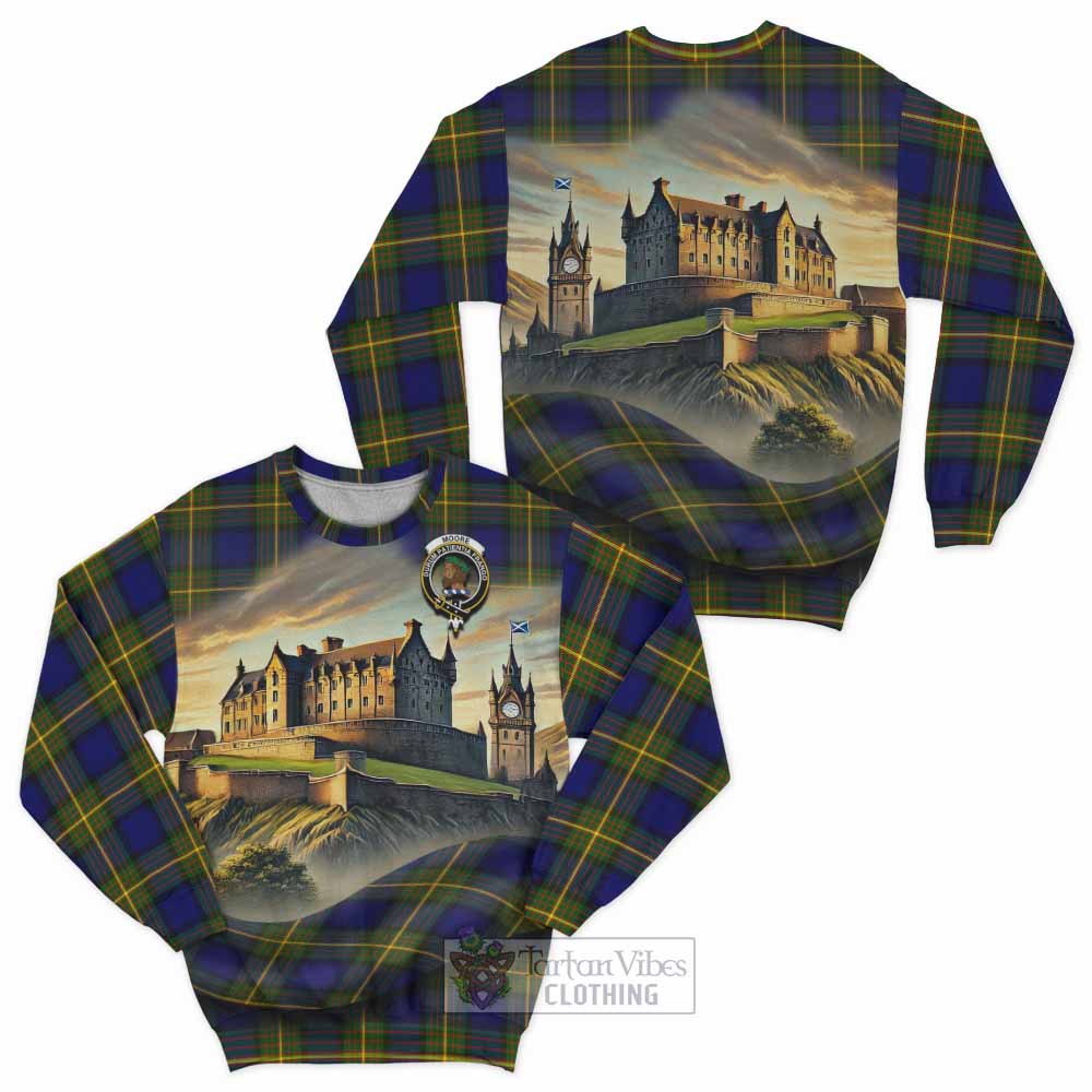 Moore Tartan Family Crest Sweatshirt with Scottish Ancient Castle Style - Tartan Vibes Clothing