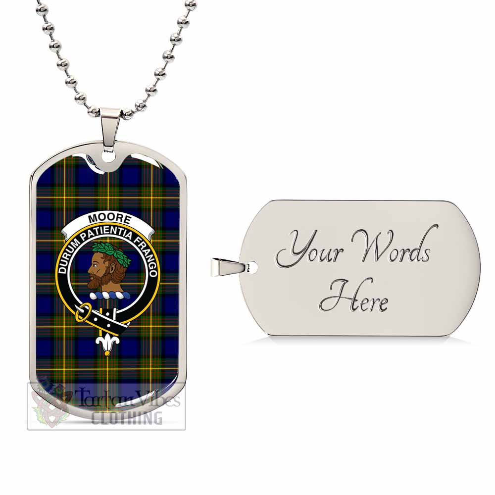 Moore Tartan Dog Tag Necklace with Family Crest Silver Yes - Tartan Vibes Clothing