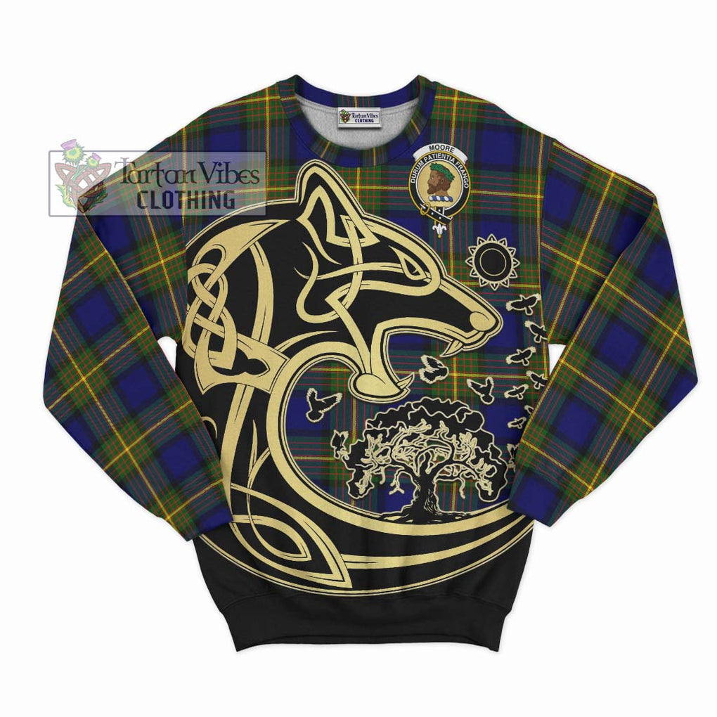 Moore Tartan Sweatshirt with Family Crest Celtic Wolf Style - Tartan Vibes Clothing