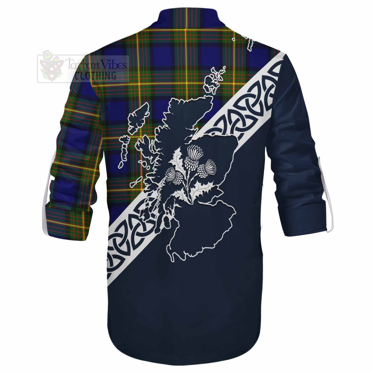 Moore Tartan Ghillie Kilt Shirt Featuring Thistle and Scotland Map - Tartan Vibes Clothing