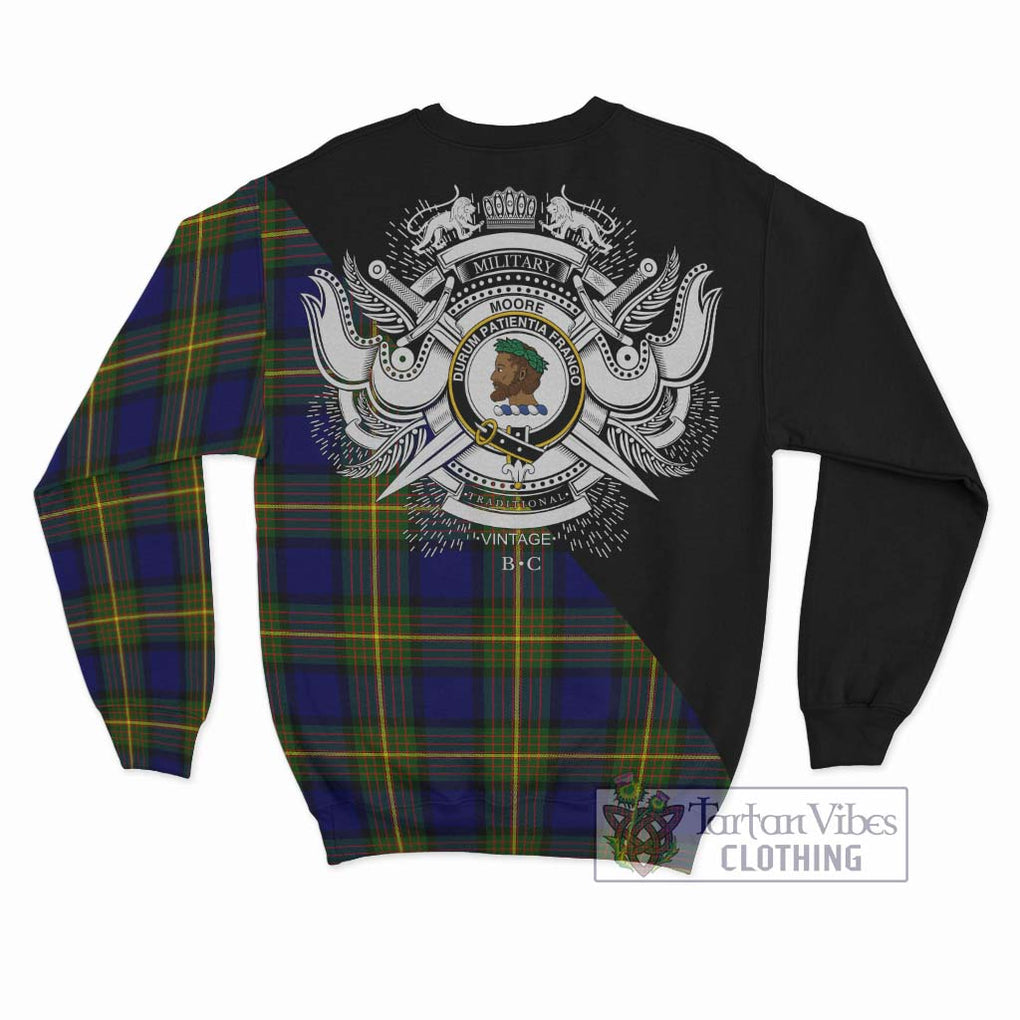 Moore Tartan Sweatshirt with Family Crest and Military Logo Style - Tartan Vibes Clothing