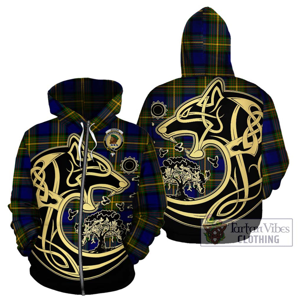Moore Tartan Hoodie with Family Crest Celtic Wolf Style - Tartan Vibes Clothing