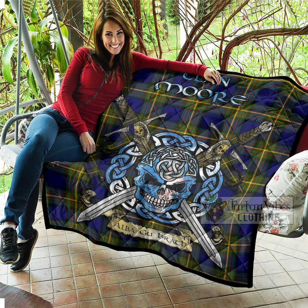 Moore Tartan Quilt with Celtic Skull Alba Gu Brath Style - Tartan Vibes Clothing