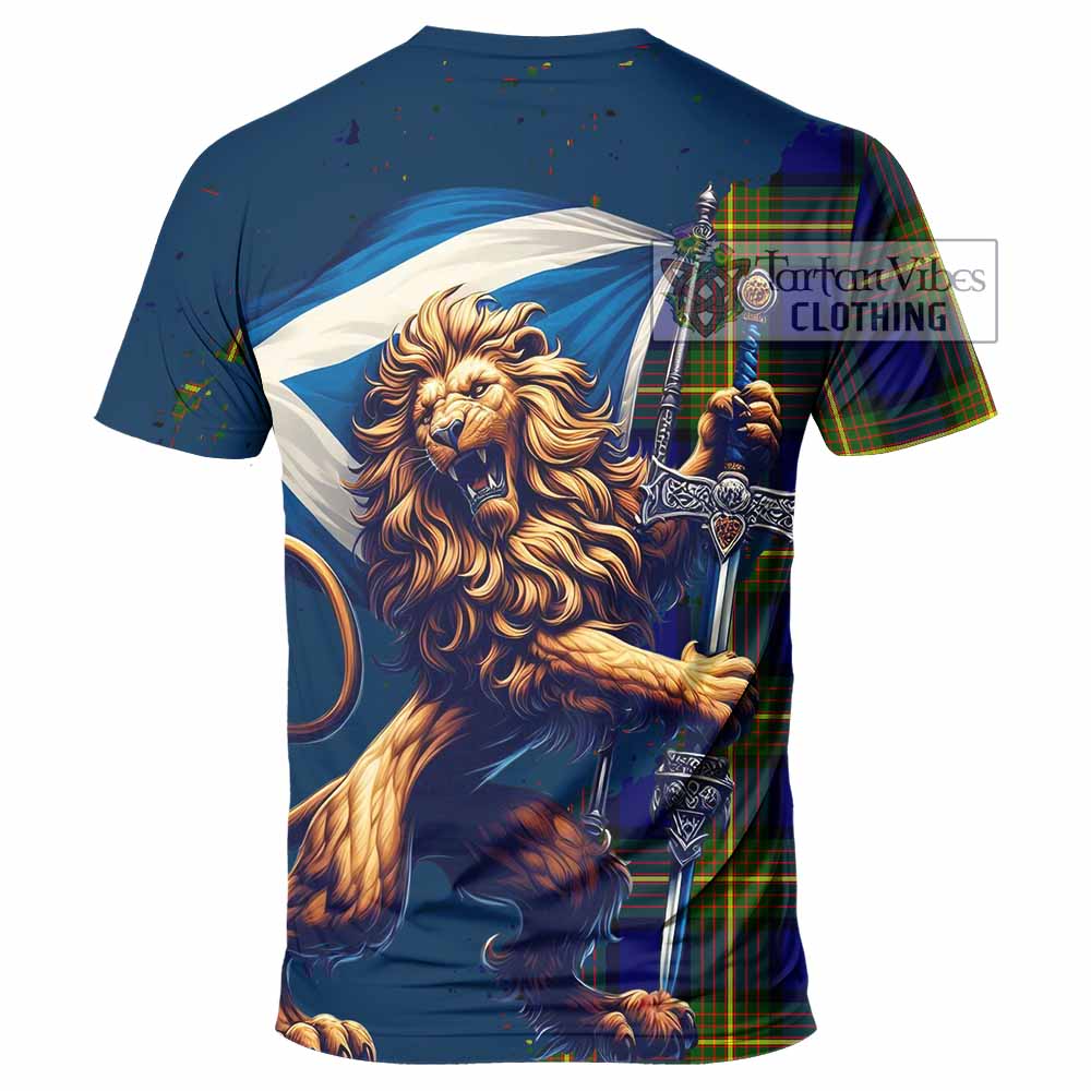 Moore Tartan Family Crest T-Shirt with Scottish Majestic Lion - Tartan Vibes Clothing