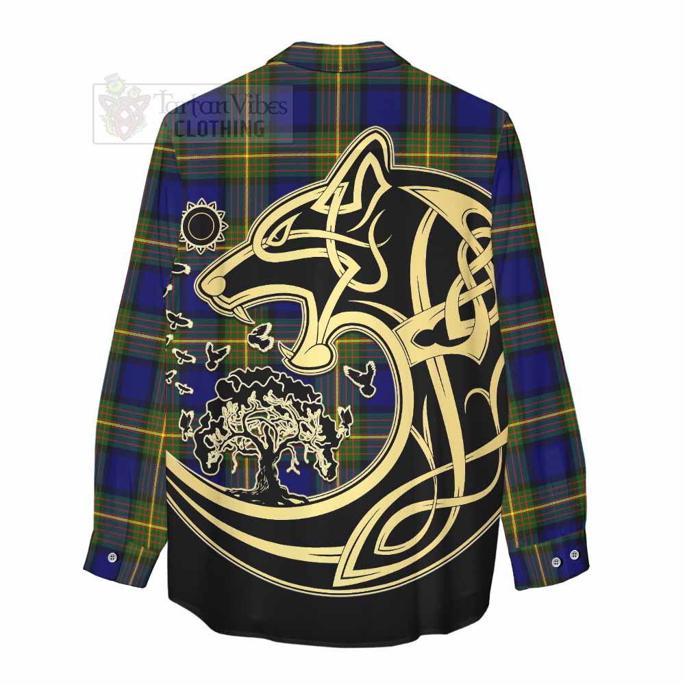 Moore Tartan Women's Casual Shirt with Family Crest Celtic Wolf Style - Tartan Vibes Clothing