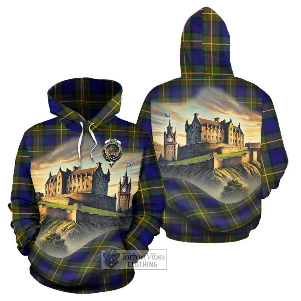 Moore Tartan Family Crest Hoodie with Scottish Ancient Castle Style - Tartan Vibes Clothing