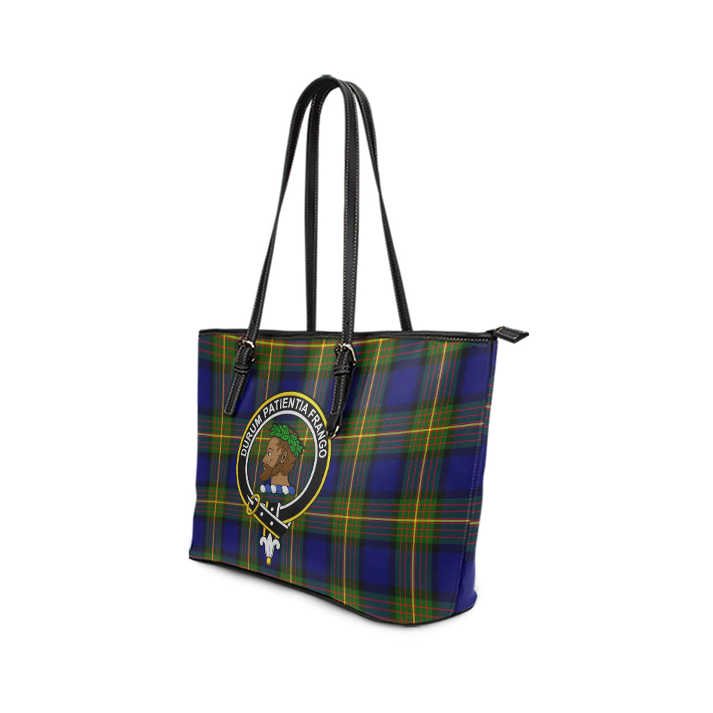 Moore Tartan Leather Tote Bag with Family Crest - Tartan Vibes Clothing