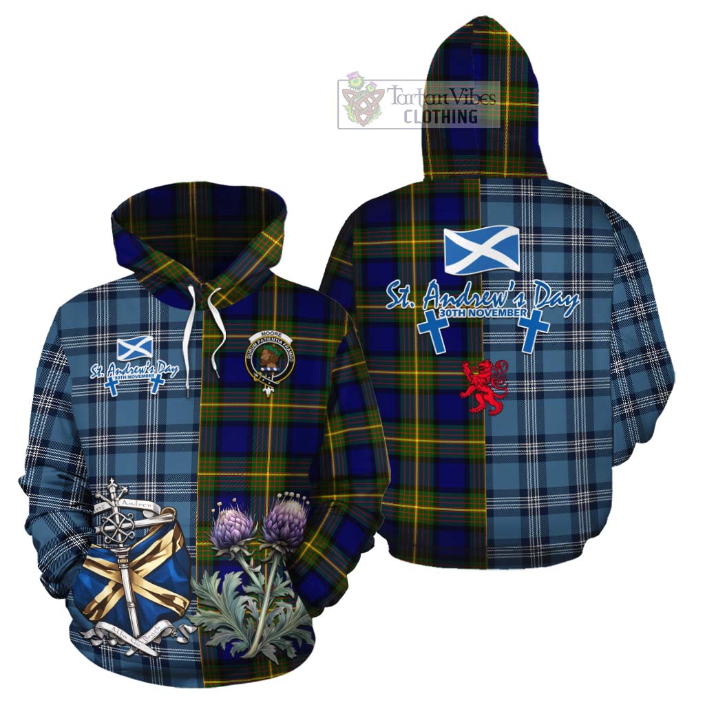Moore Tartan Cotton Hoodie Happy St. Andrew's Day Half Tartan Style Zip Hoodie - Tartan Vibes Clothing
