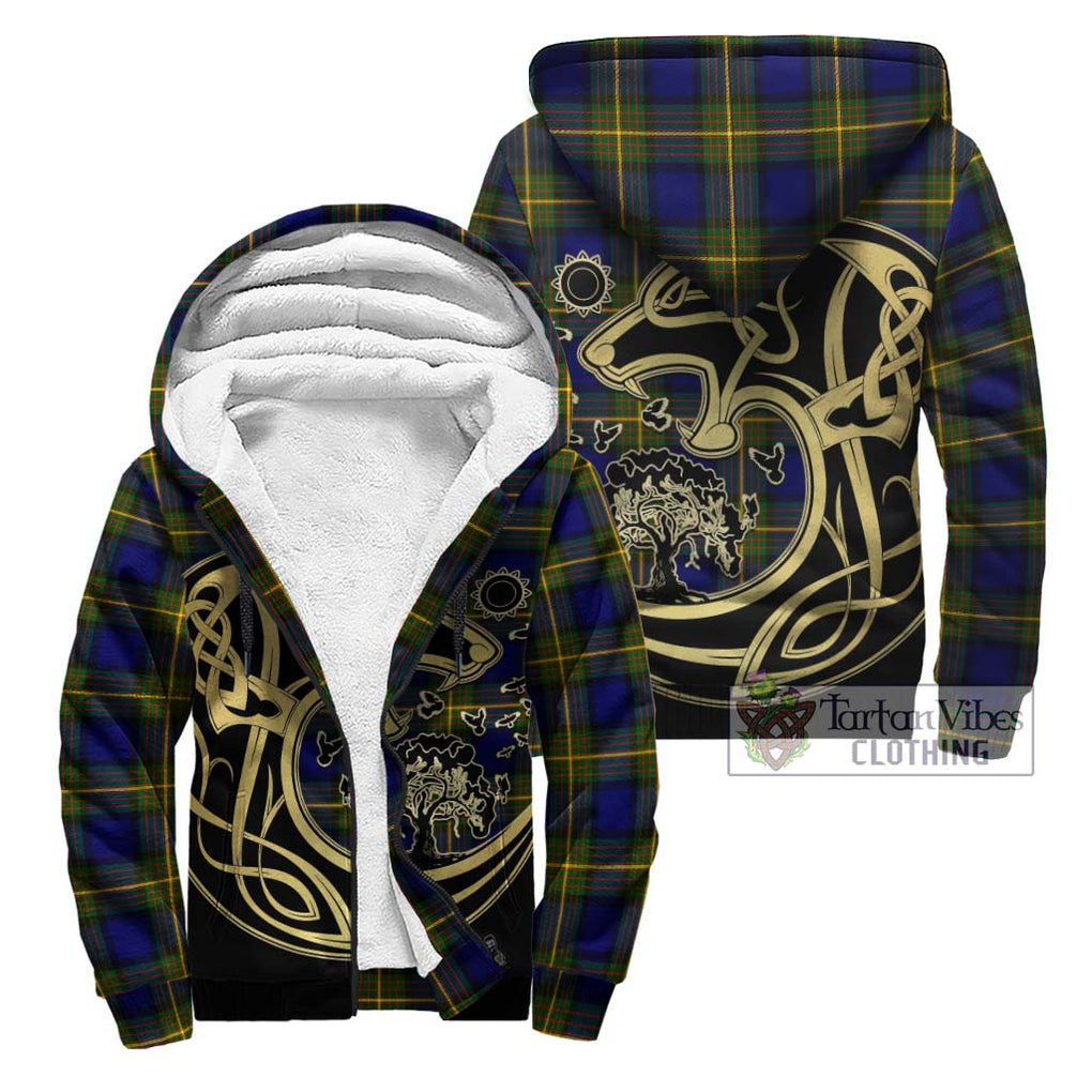 Moore Tartan Sherpa Hoodie with Family Crest Celtic Wolf Style Unisex - Tartan Vibes Clothing