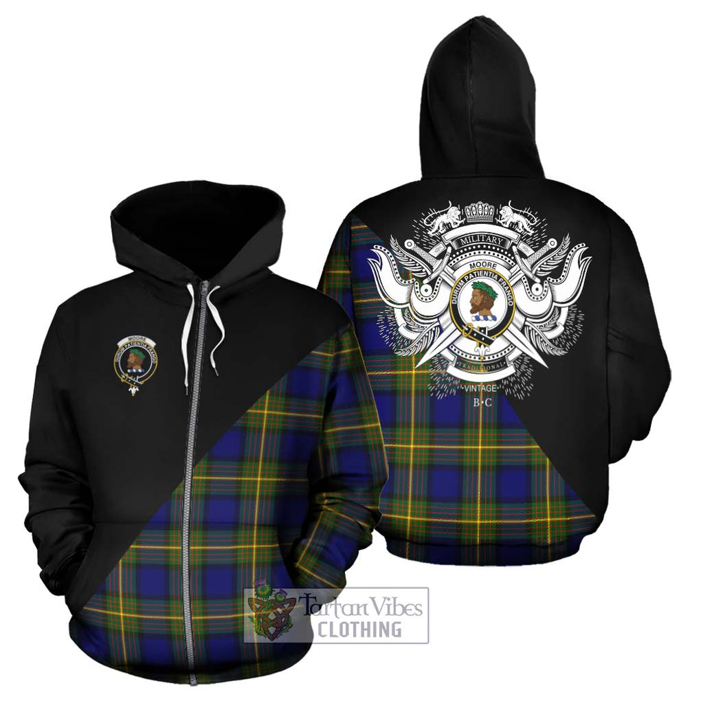 Moore Tartan Hoodie with Family Crest and Military Logo Style - Tartan Vibes Clothing