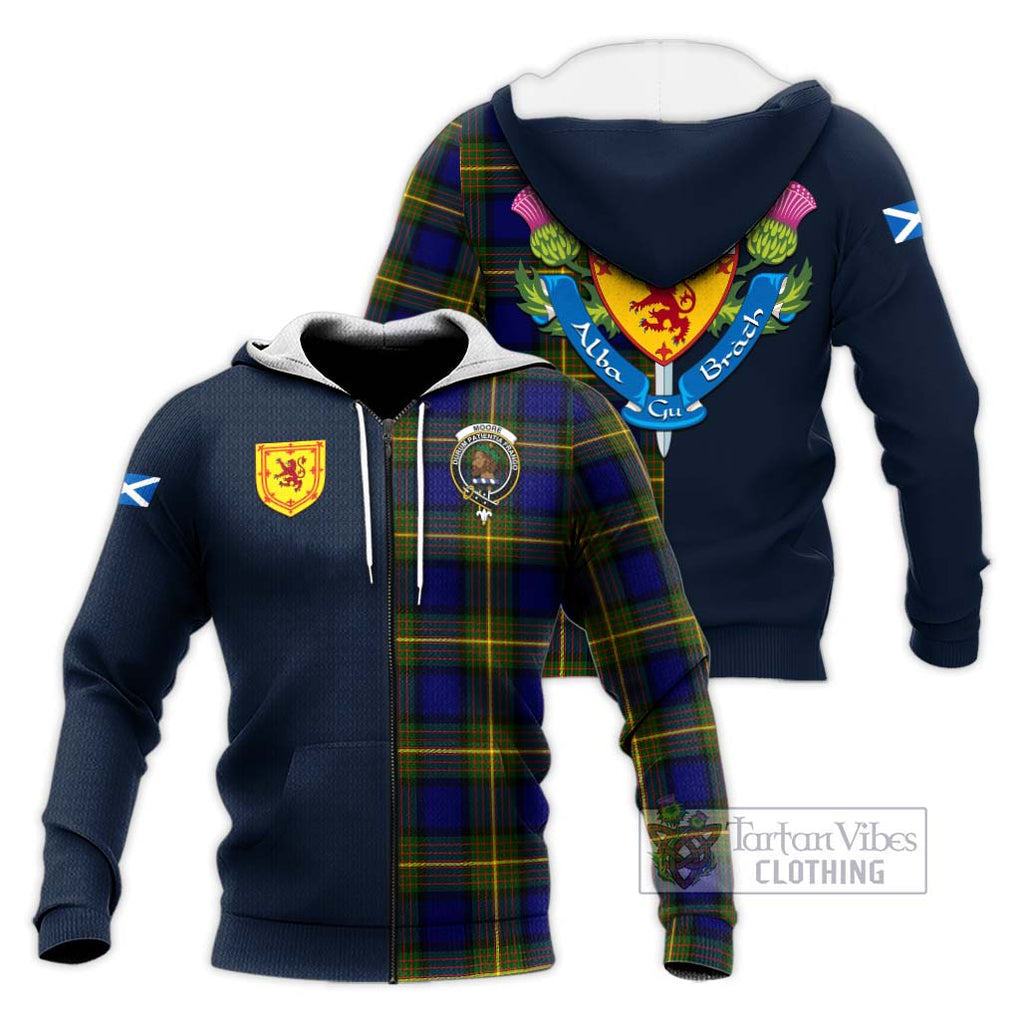 Moore Tartan Knitted Hoodie Alba with Scottish Lion Royal Arm Half Style Unisex Knitted Zip Hoodie - Tartan Vibes Clothing