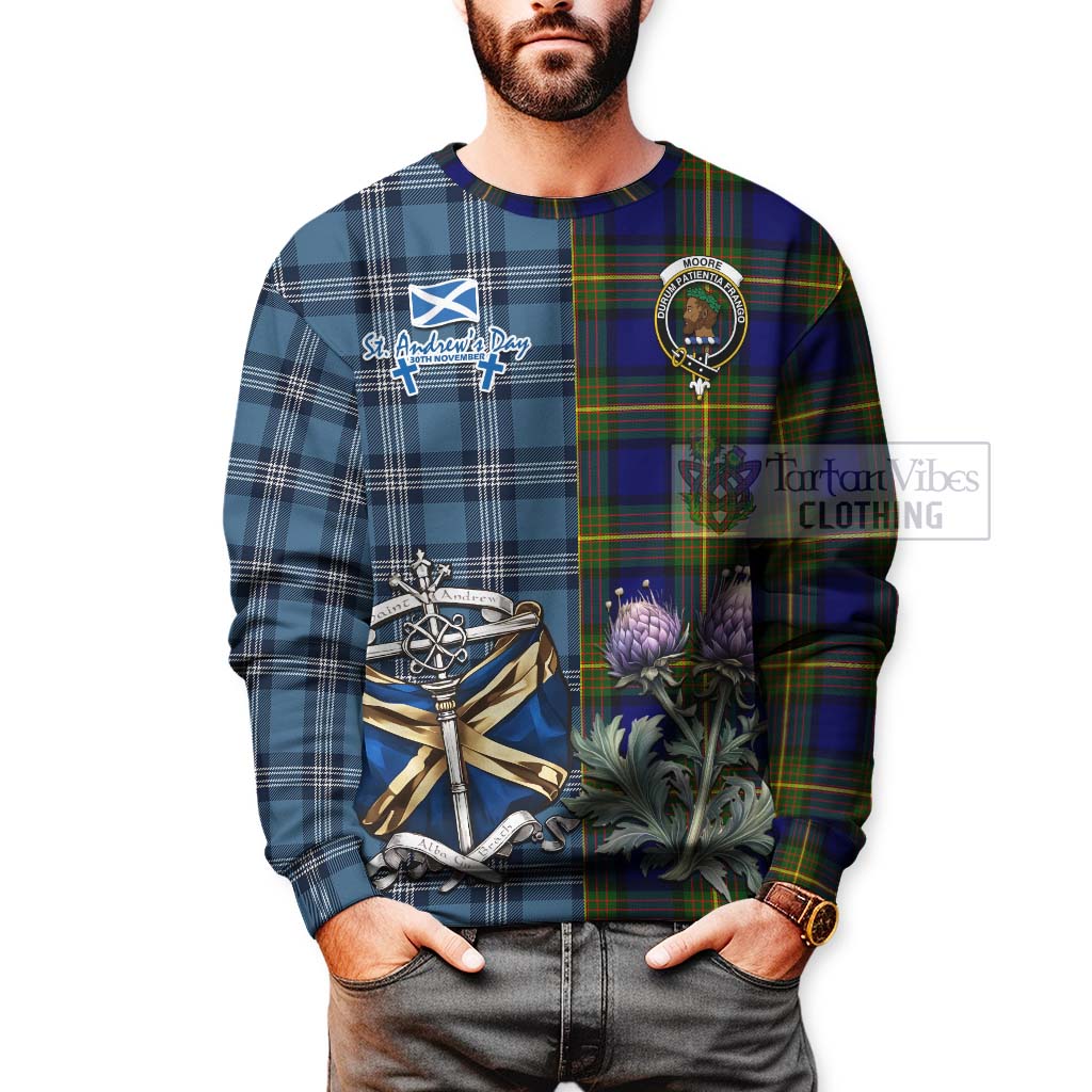 Moore Tartan Sweatshirt Happy St. Andrew's Day Half Tartan Style - Tartan Vibes Clothing