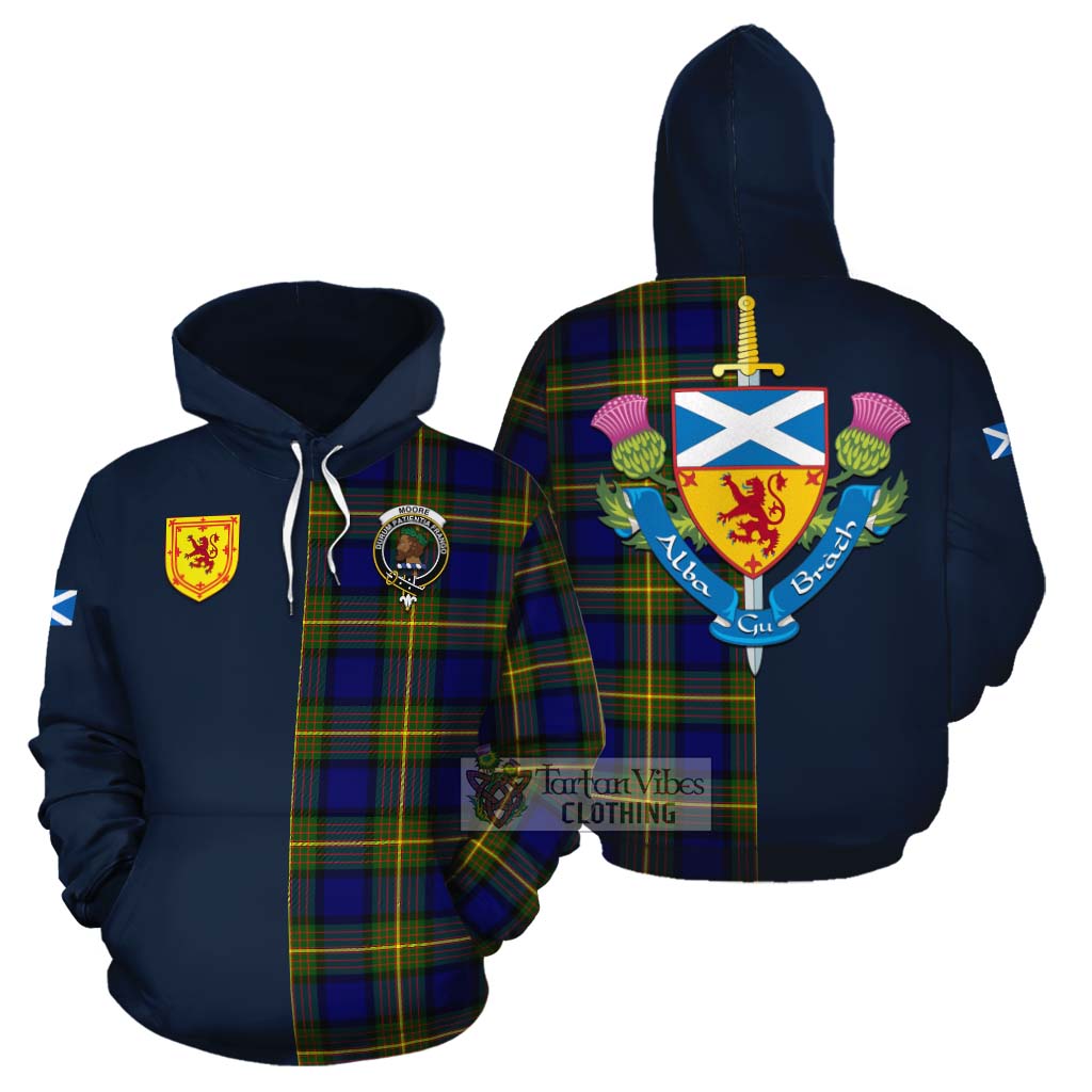 Moore Tartan Cotton Hoodie Alba with Scottish Lion Royal Arm Half Style Zip Hoodie - Tartan Vibes Clothing