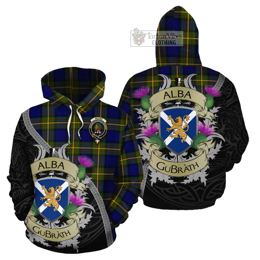 Moore Tartan Family Crest Cotton Hoodie Lion Rampant Royal Thistle Shield Celtic Inspired - Tartan Vibes Clothing